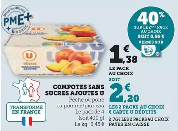 U - Compotes Sans Sucres Ajoutes offre à 1,38€ sur Hyper U