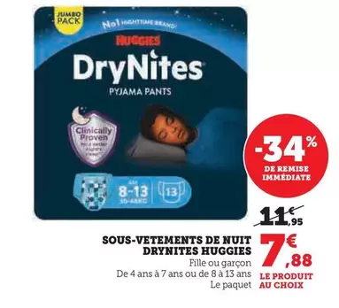 Huggies - Sous-Vetements De Nuit Drynites offre à 7,88€ sur Hyper U