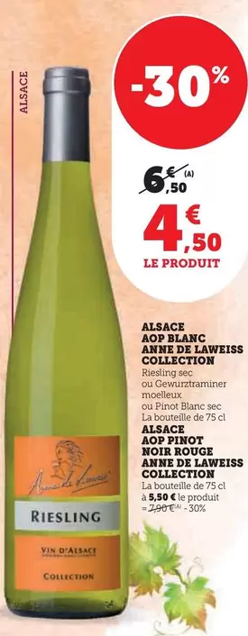 Anne De Laweiss - Alsace AOP Blanc Collection offre à 4,5€ sur Super U