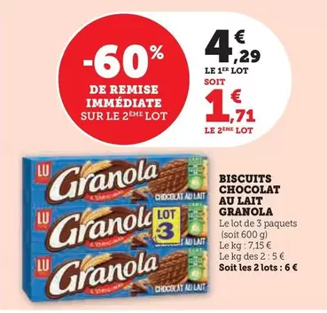 Lu - Biscuits Chocolat Au Lait Granola offre à 4,29€ sur Super U