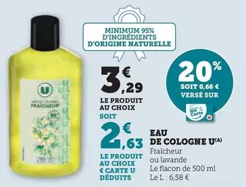 U - Eau De Cologne offre à 3,29€ sur Super U