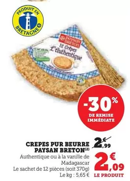 Paysan Breton - Crepes Pur Beurre offre à 2,09€ sur Super U