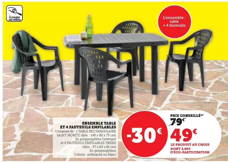 Ensemble Table Et 4 Fauteuils Empilables offre à 49€ sur Hyper U