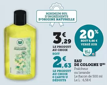 U - Eau De Cologne offre à 3,29€ sur Super U