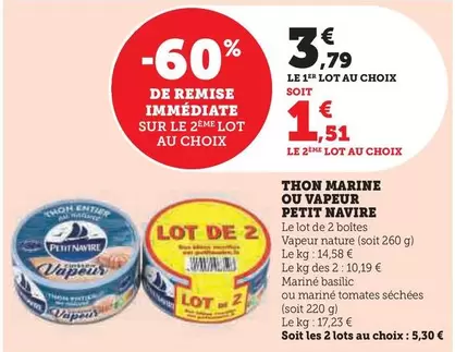 Petit Navire - Thon Marine Ou Vapeur offre à 3,79€ sur Super U