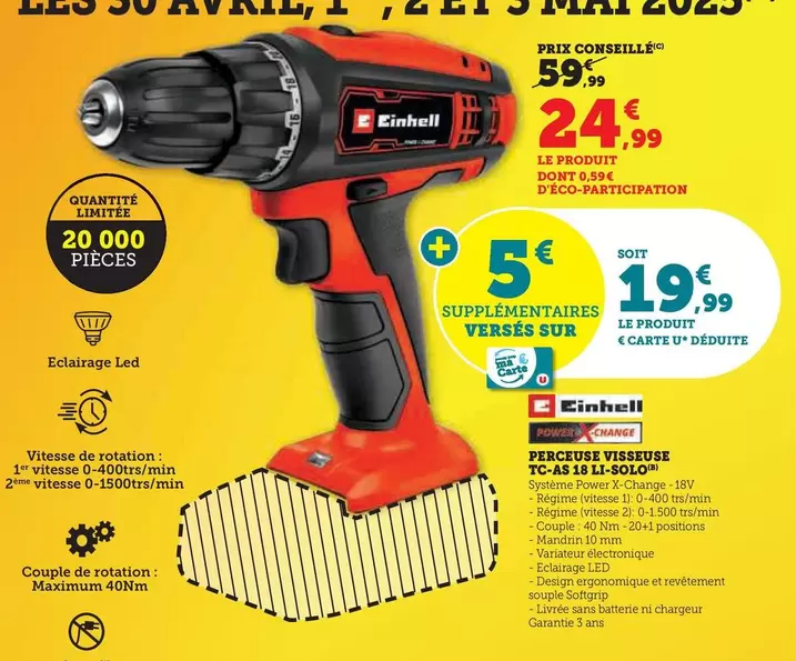 Perceuse Vi-seuse Tc-as 18 L Solo offre à 24,99€ sur Super U