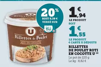 U - Rillettes De Poulet Roti En Cocotte offre à 1,94€ sur Super U