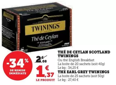 Twinings - Thé De Ceylan Scotland offre à 1,37€ sur Super U