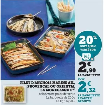 La Monégasque - Filet D'anchois Marine Ail Provencal Ou Oriental offre à 2,9€ sur Super U