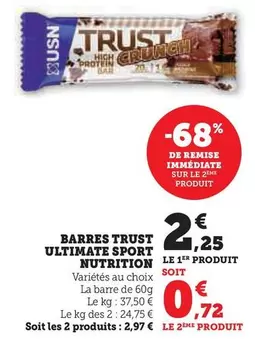 Usn - Barres Trust Ultimate Sport Nutrition  offre à 2,25€ sur Super U