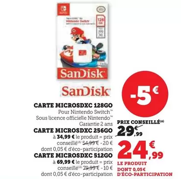 Switch - Carte Microsdxc 128go offre à 24,99€ sur Hyper U