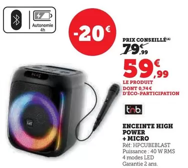 Enceinte High Power + Micro offre à 59,99€ sur Hyper U