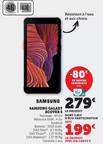 U - Galaxy Xcover 5 offre à 279€ sur Hyper U