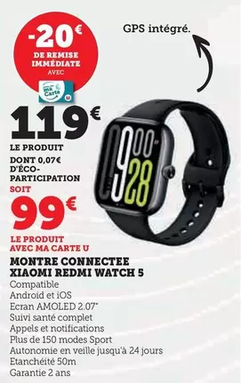 U - Montre Connectee Redmi Watch 5 offre à 99€ sur Hyper U