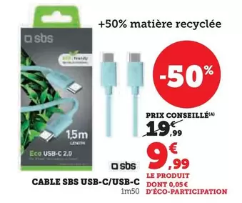 Cable Sbs Usb-c/usb-c offre à 9,99€ sur Hyper U