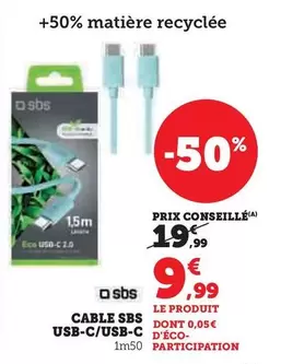 Cable Sbs Usb-c/usb-c offre à 9,99€ sur Hyper U