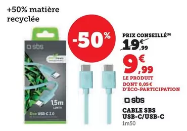 Sbs - Cable Sbs Usb-c/usb-c offre à 9,99€ sur Super U