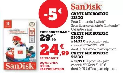 SanDisk - Carte Microsdxc 128go offre à 24,99€ sur Super U