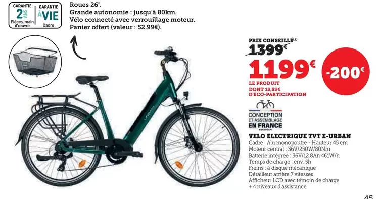 TVT - Vélo Électrique Tvc E-virban offre à 1199€ sur Hyper U
