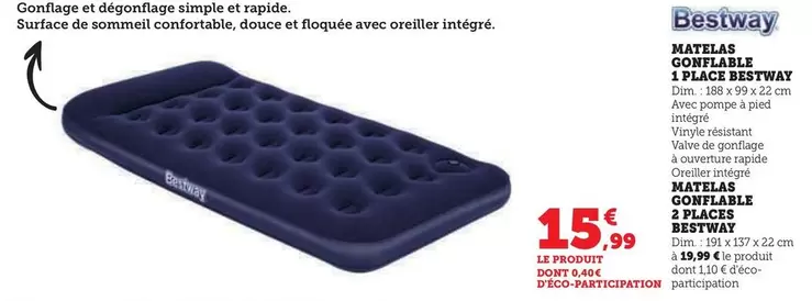 Bestway - Matelas Confitable 1 Place offre à 15,99€ sur Super U