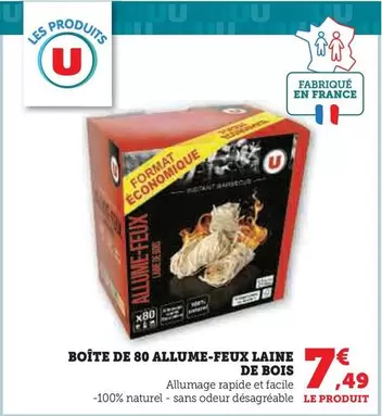 U - Boîte De 80 Allume-Feux Laine De Bois offre à 7,49€ sur Super U