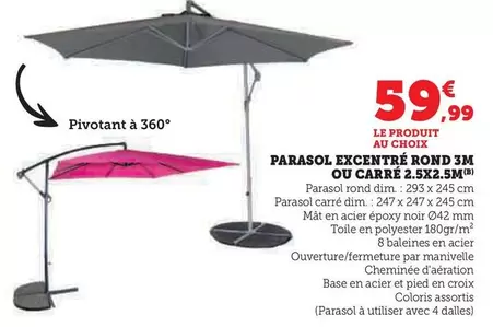 3M - Parasol Excentré Rond 3m Ou Carré offre à 59,99€ sur Super U