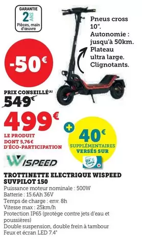 Wispeed - Trottinette Electrique offre à 499€ sur Hyper U