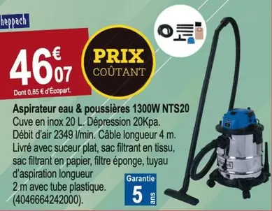Aspirateur Eau & Poussières 1300w Nts20 offre à 46,07€ sur Tridôme