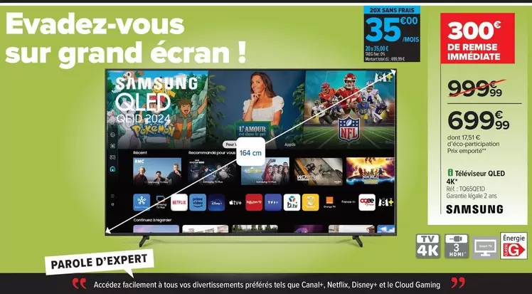 Téléviseur Oled 4k offre à 699,99€ sur Carrefour Contact