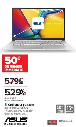 Asus - Ordinateur Portable offre à 529,99€ sur Carrefour Contact