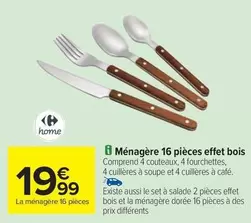 Ménagère 16 Pièces Effet Bois offre à 19,99€ sur Carrefour Contact