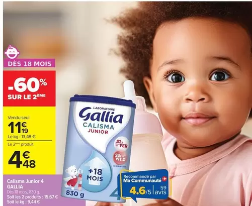 Gallia - Calisma Junior & offre à 11,19€ sur Carrefour Contact