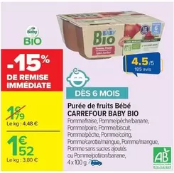Carrefour - Purée De Fruits Bébé Baby Bio offre à 1,52€ sur Carrefour Contact