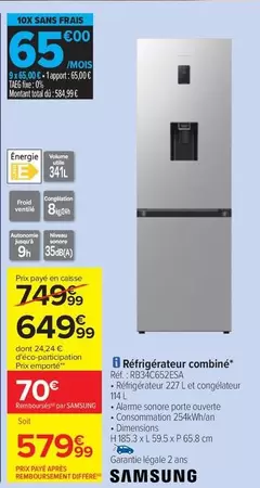 Total - Réfrigérateur Combiné offre à 649,99€ sur Carrefour Contact
