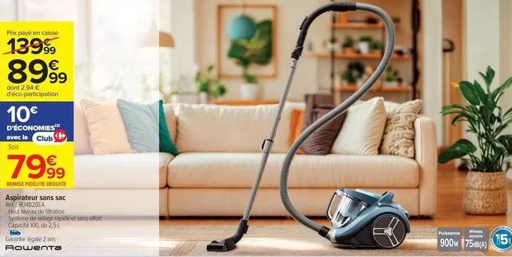 Rowenta - Aspirateur Sans Sac Réf. : FPS25BL offre à 89,99€ sur Carrefour Contact