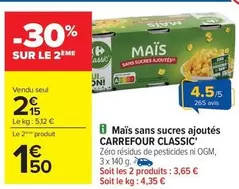 Carrefour - Maïs Sans Sucres Ajoutés offre à 2,15€ sur Carrefour City