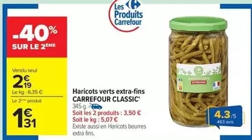 Carrefour - Haricots Verts Extra-fins Classic offre à 2,19€ sur Carrefour City