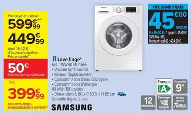 Samsung - Lave Linge offre à 449,99€ sur Carrefour City