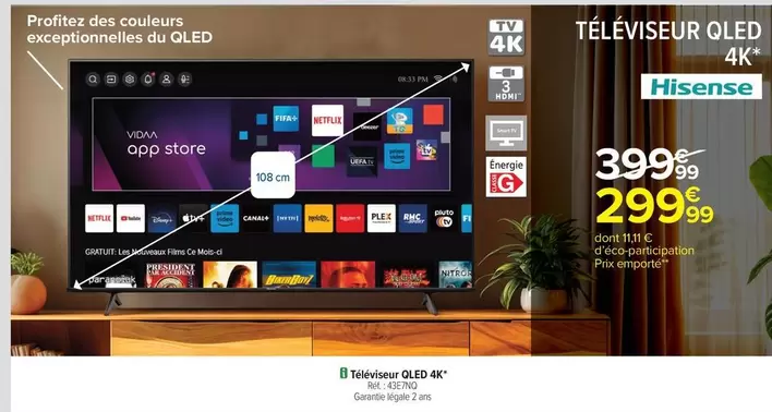 Hisense - Téléviseur Qled 4k offre à 299,99€ sur Carrefour Market