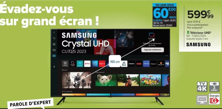 Téléviseur Uhd 4k offre à 599,99€ sur Carrefour Market