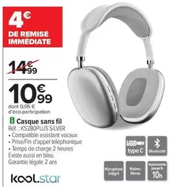Casque Sans Fil offre à 10,99€ sur Carrefour Market