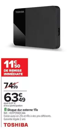 Toshiba - Disque Dur Externe 1to offre à 63,49€ sur Carrefour Market