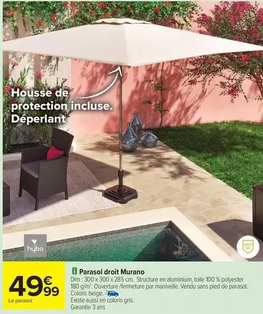 Hyba - Parasol droit Murano offre à 49,99€ sur Carrefour Market