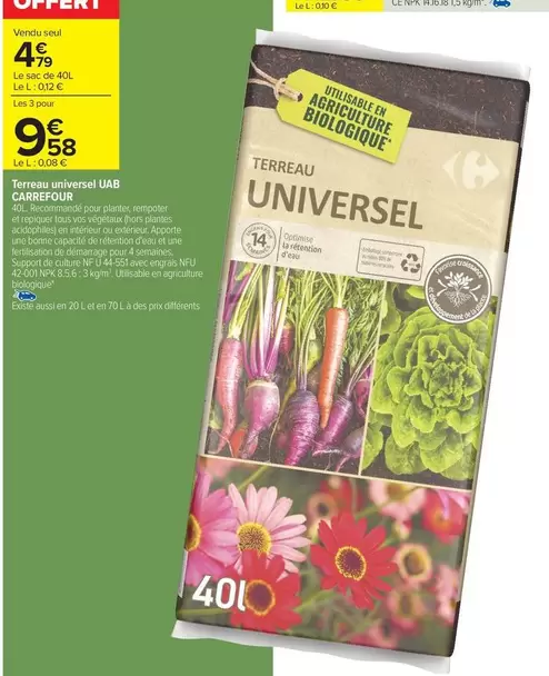 Carrefour - Terreau Universel Uab offre à 9,58€ sur Carrefour Market