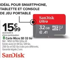 SanDisk - Carte Micro Sd 32 Go offre à 15,99€ sur Carrefour