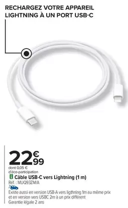 Cable Usb-c Vers Lightning offre à 22,99€ sur Carrefour