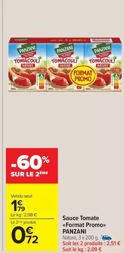 Panzani - Sauce Tomate Format Promo offre à 1,79€ sur Carrefour Drive
