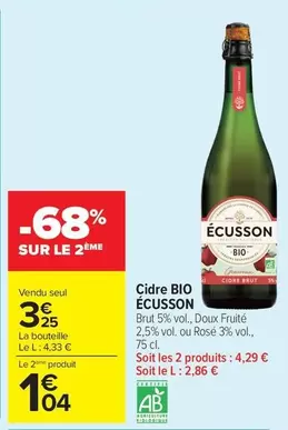 Écusson - Cidre Bio offre à 3,25€ sur Carrefour Drive