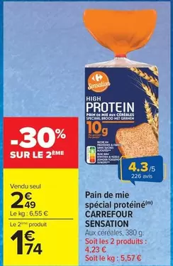 Carrefour - Pain De Mie Special Proteine Sensation offre à 2,49€ sur Carrefour Drive
