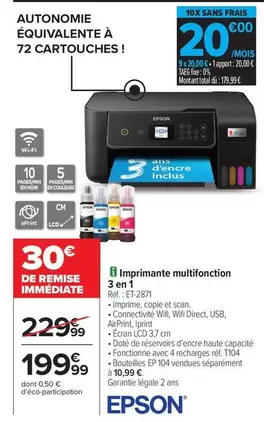 Total - Imprimante Multifonction 3 En 1 offre à 199,99€ sur Carrefour Drive
